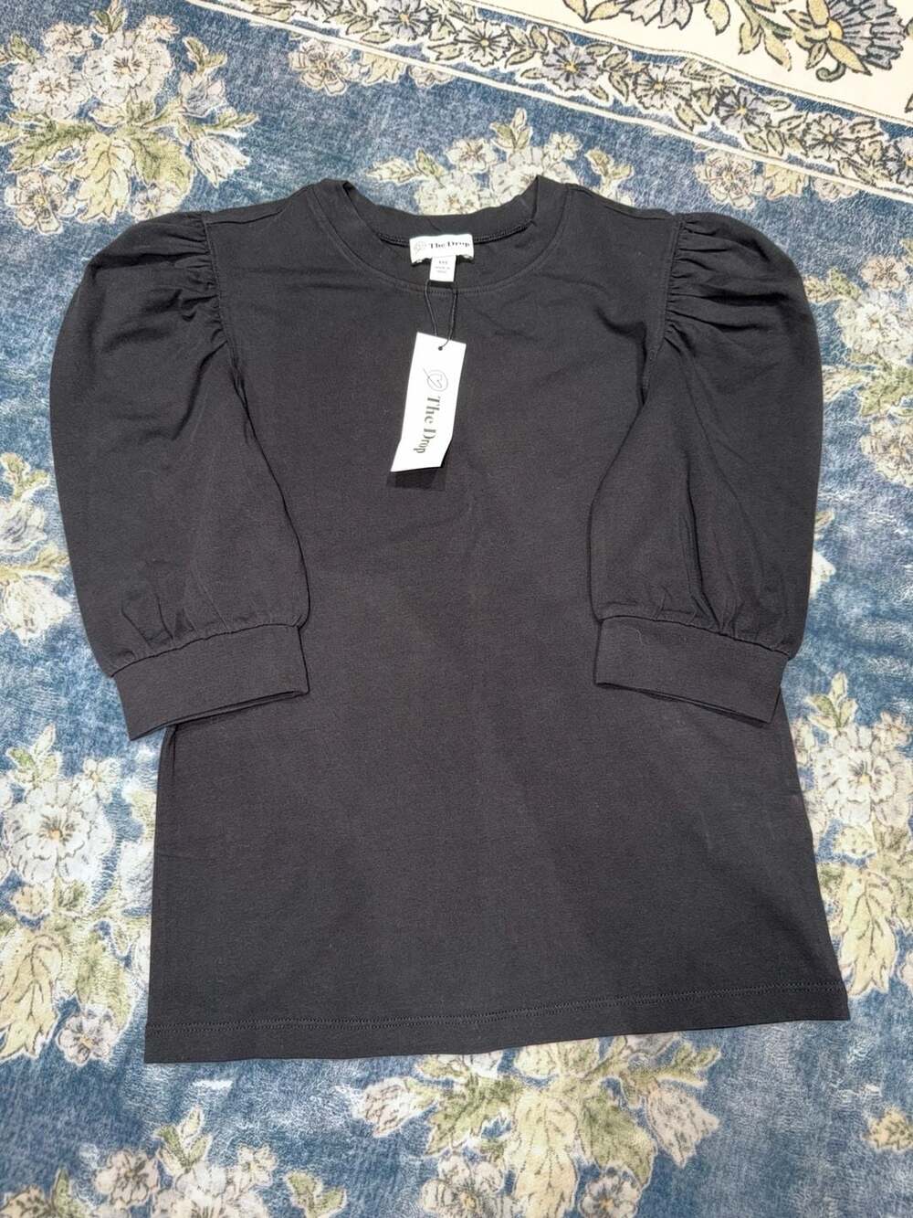 The Drop Mariko Puff Sleeve T-Shirt in Black